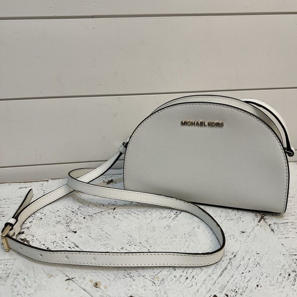 Michael Kors Jet Set Travel Crossbody Leather Half-moon; White